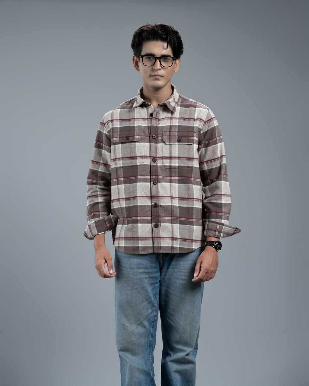 Men's Long Sleeve Classic Curve Overshirt (Grey Canyon Stripe)