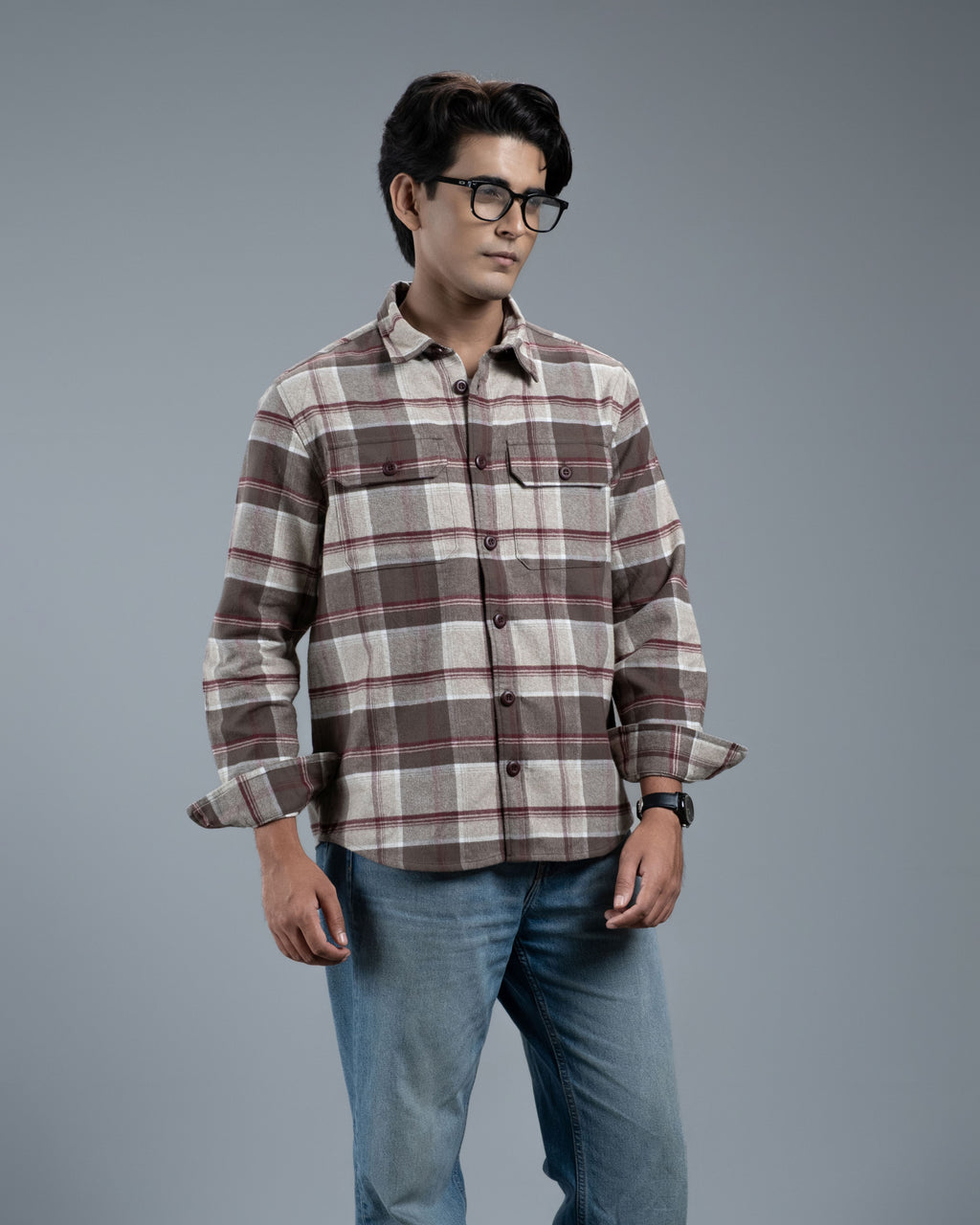 Men's Long Sleeve Classic Curve Overshirt (Grey Canyon Stripe)