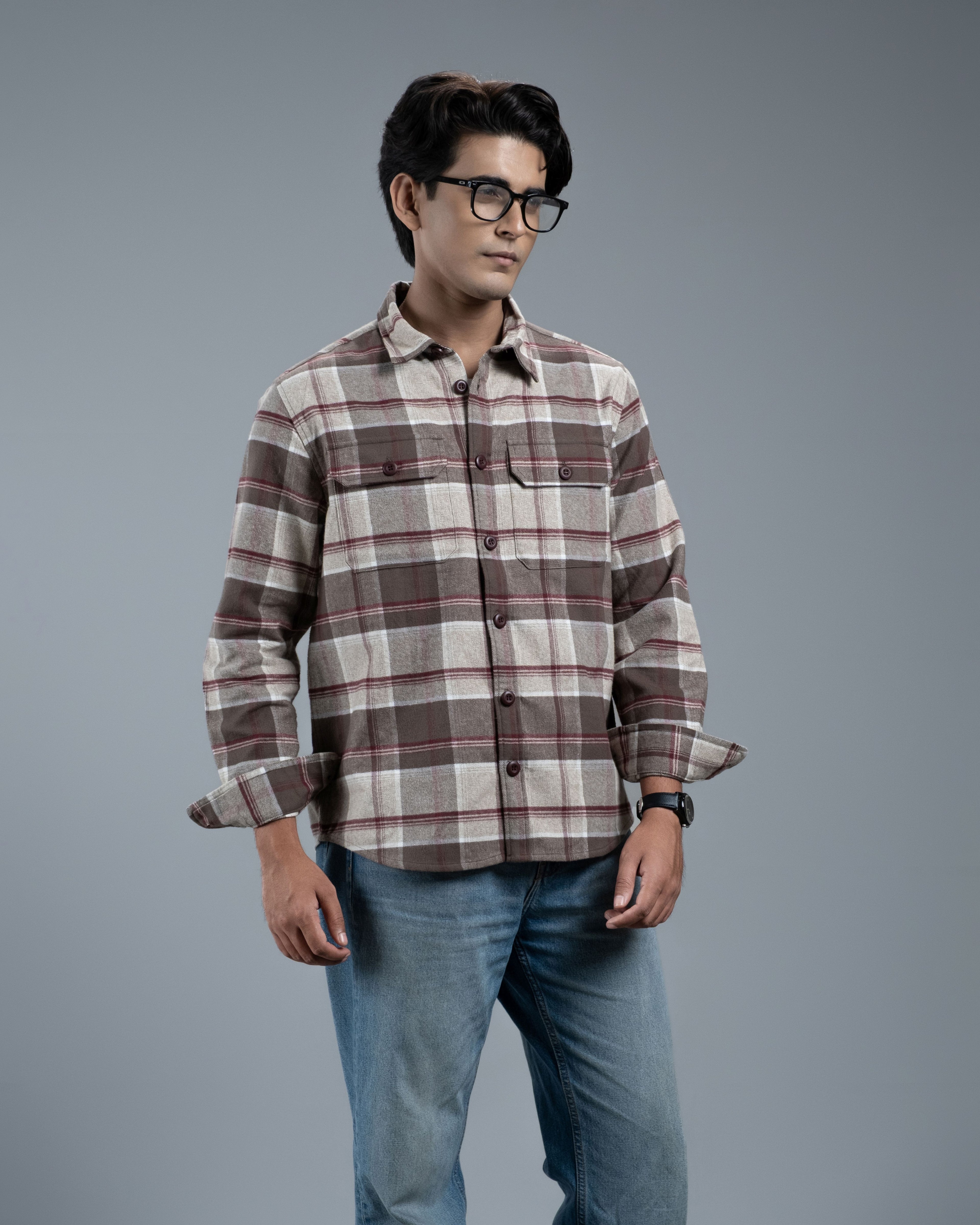 Men's Long Sleeve Classic Curve Overshirt (Grey Canyon Stripe)