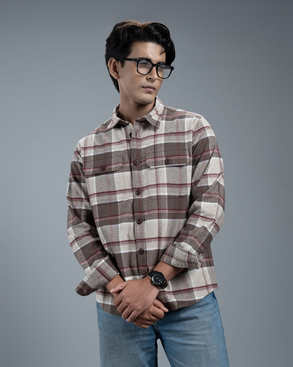 Men's Long Sleeve Classic Curve Overshirt (Grey Canyon Stripe)