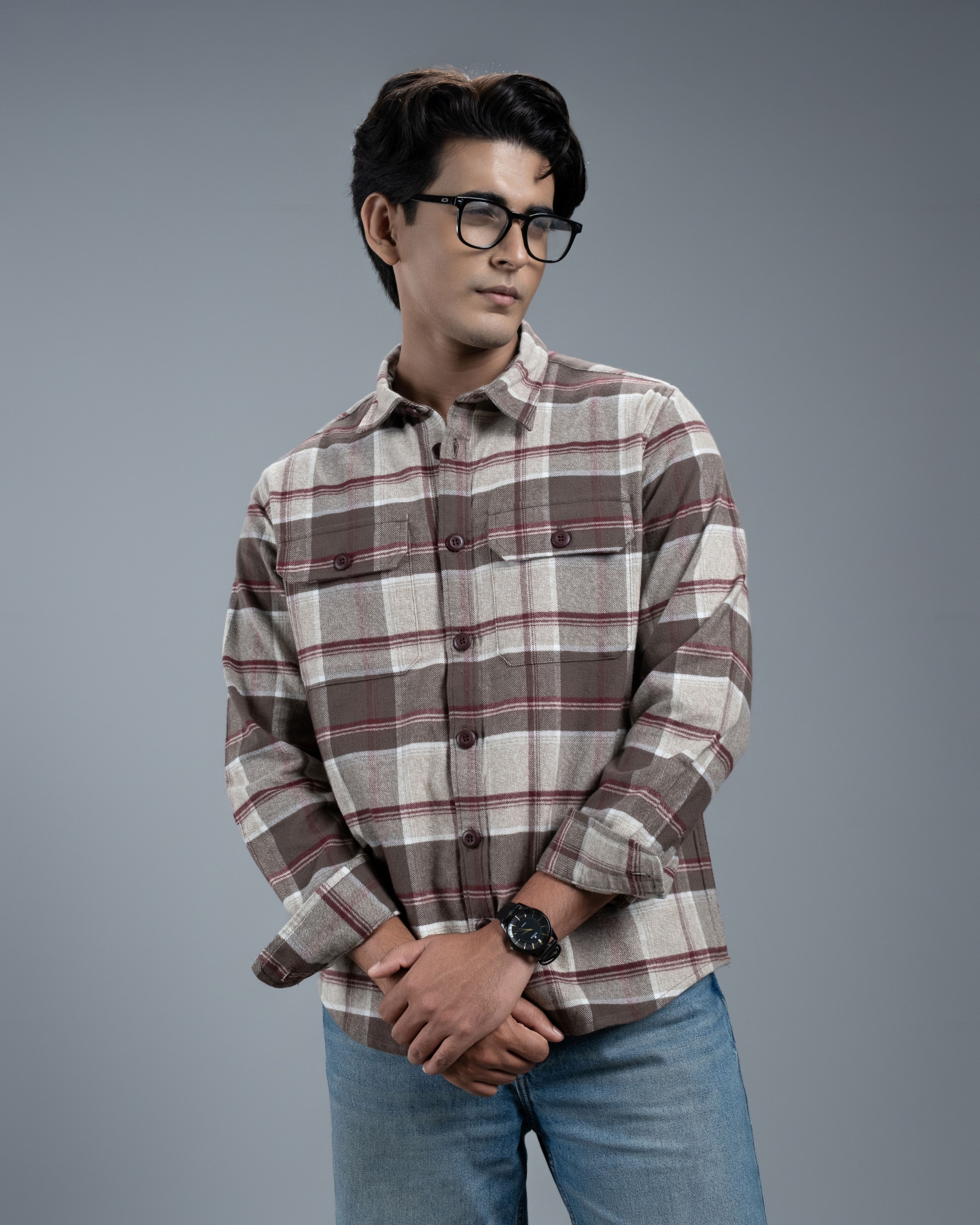 Men's Long Sleeve Classic Curve Overshirt (Grey Canyon Stripe)