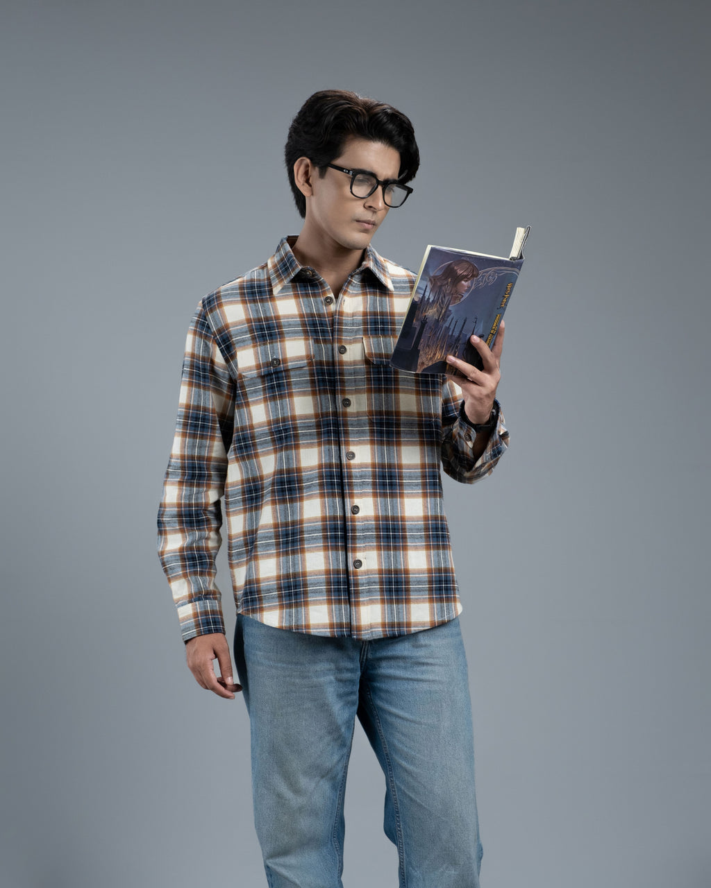 Men's Long Sleeve Classic Curve Overshirt (Ecru Forest Stripe)