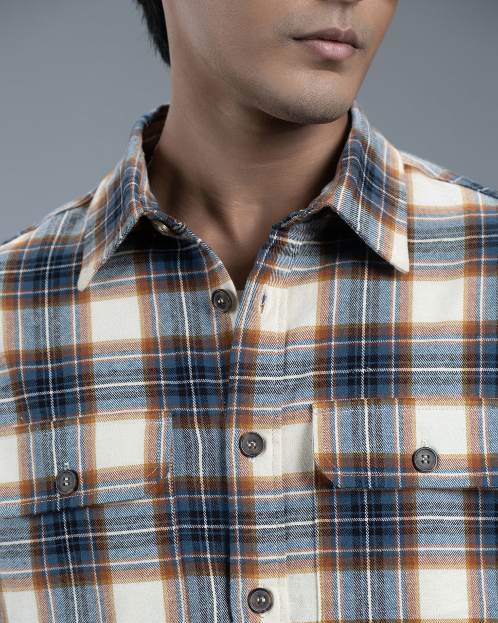 Men's Long Sleeve Classic Curve Overshirt (Ecru Forest Stripe)