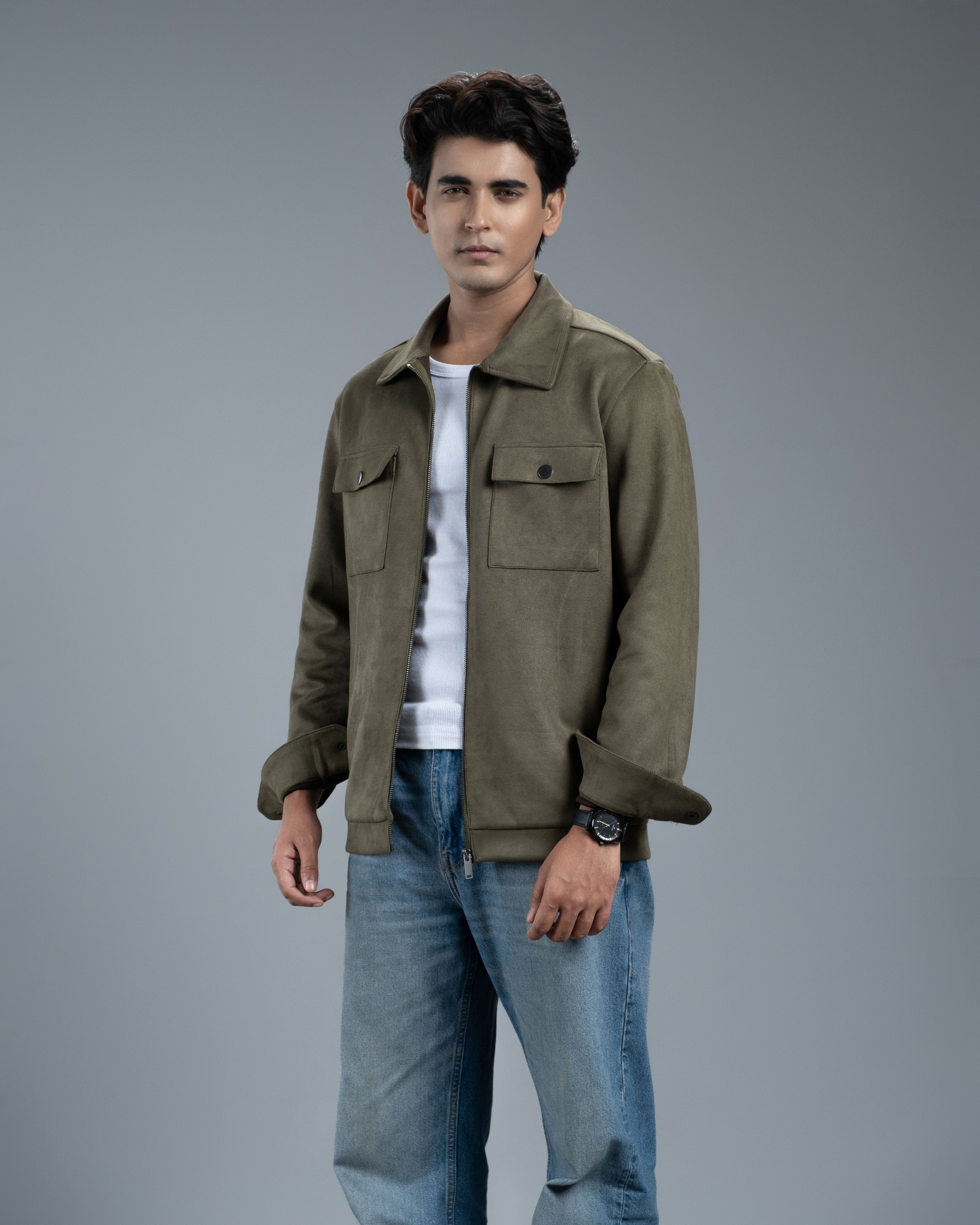 Men's Scuba Suede Knit Jacket (Moss Green)