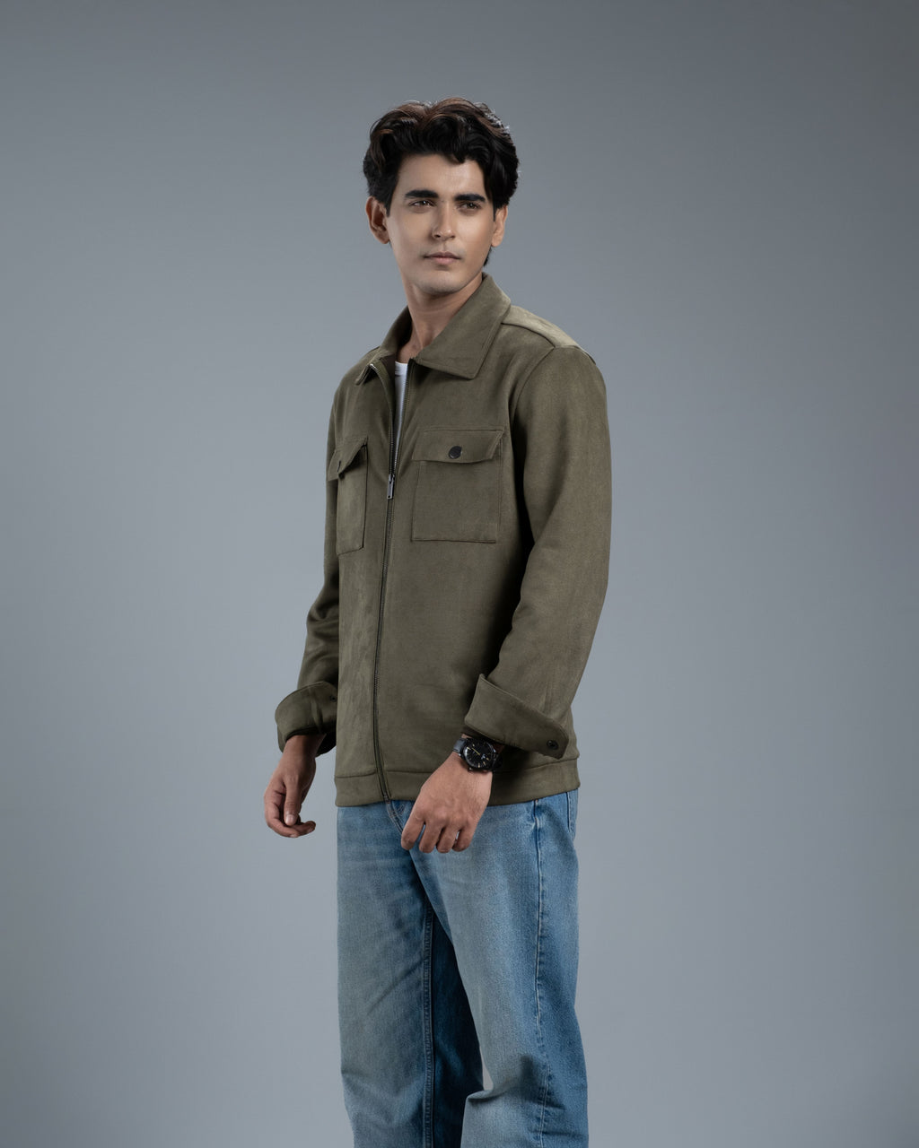 Men's Scuba Suede Knit Jacket (Moss Green)