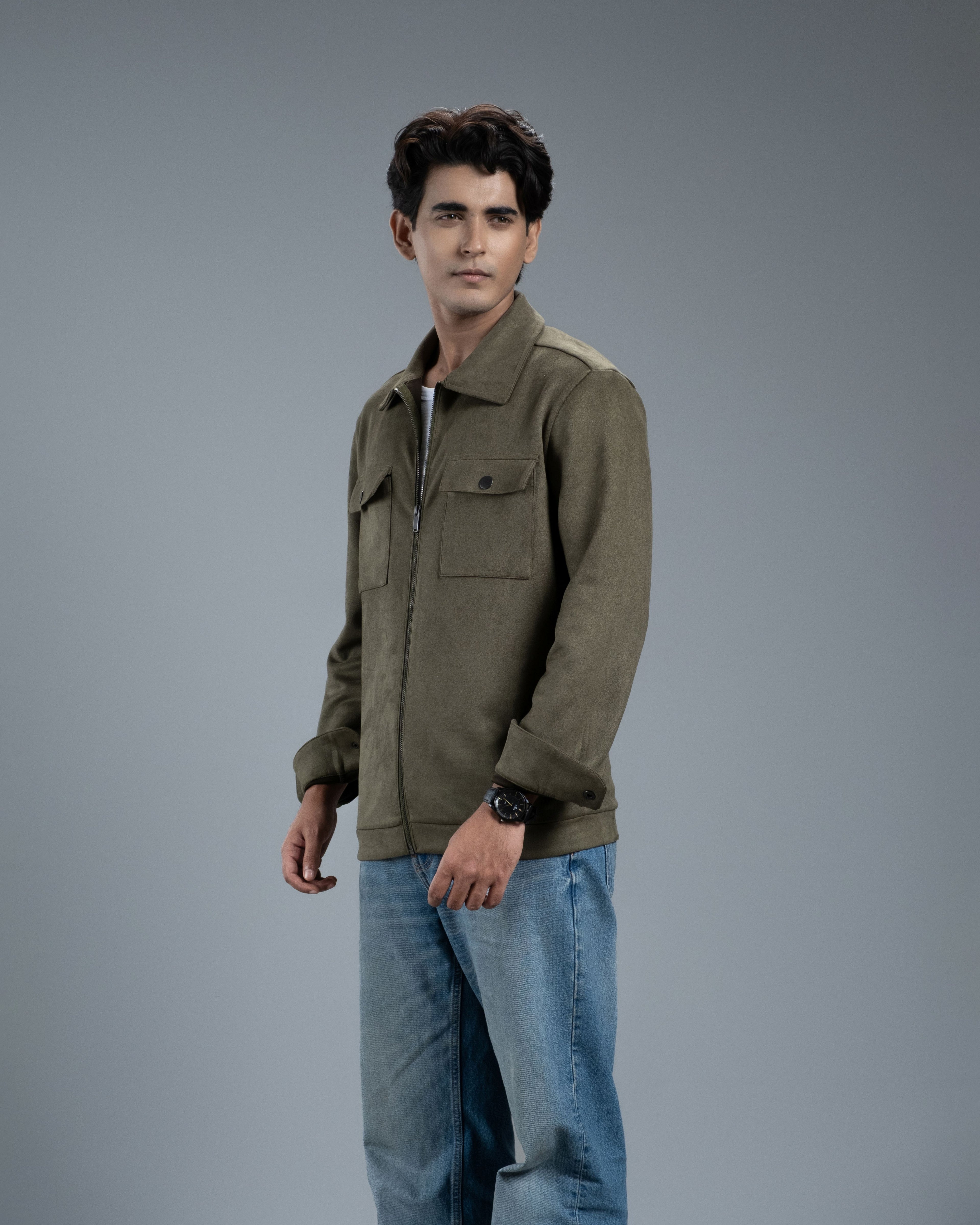 Men's Scuba Suede Knit Jacket (Moss Green)