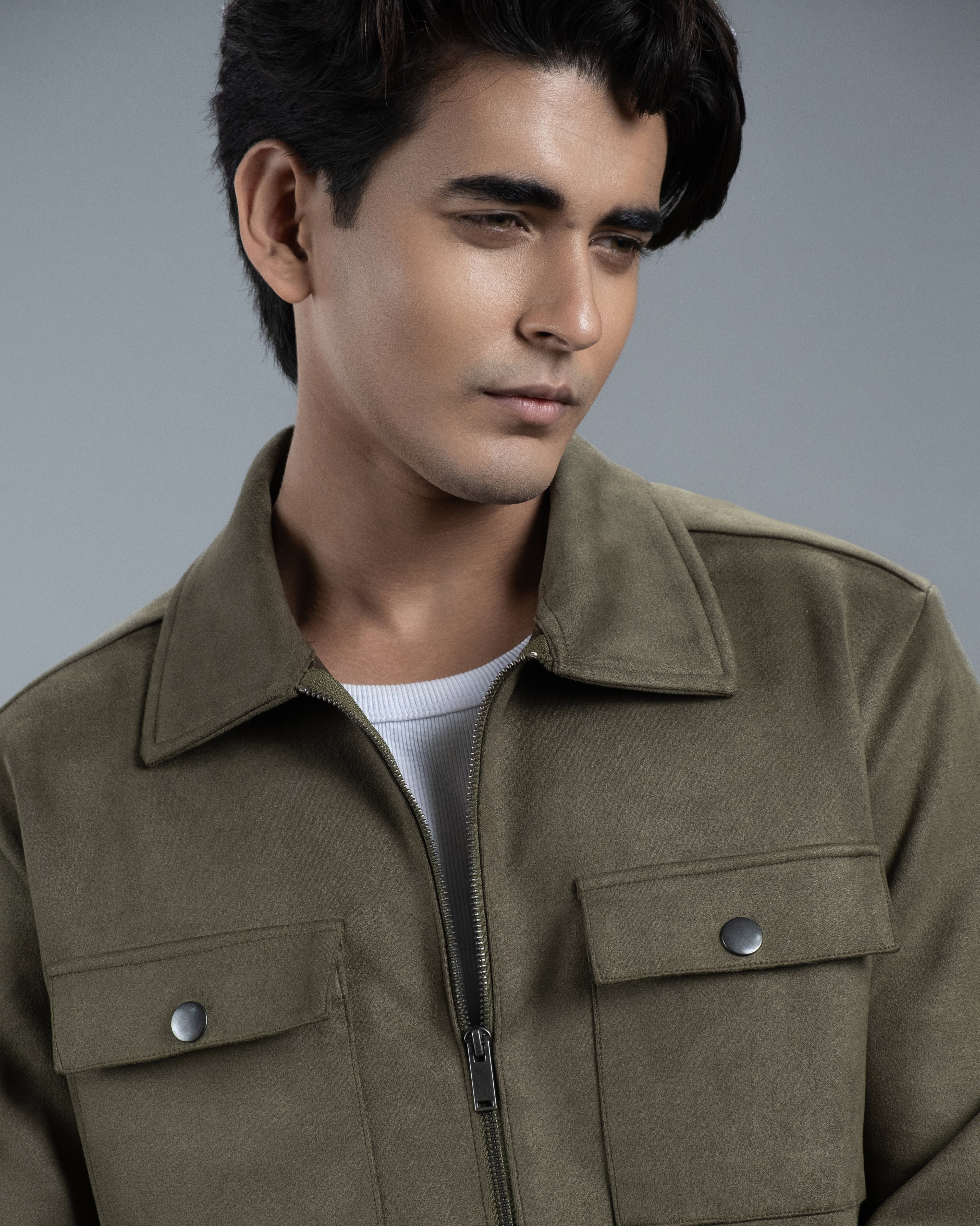 Men's Scuba Suede Knit Jacket (Moss Green)