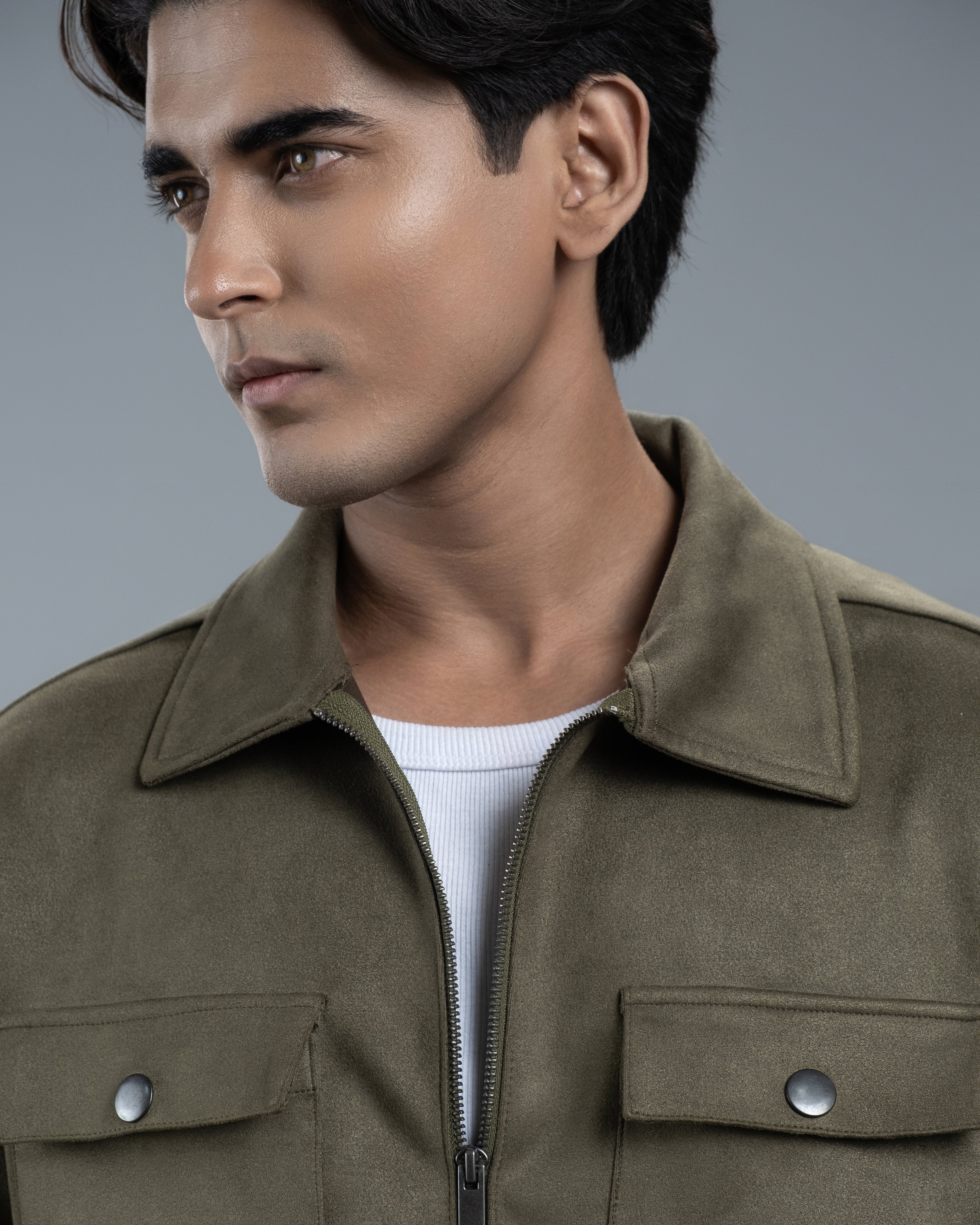 Men's Scuba Suede Knit Jacket (Moss Green)