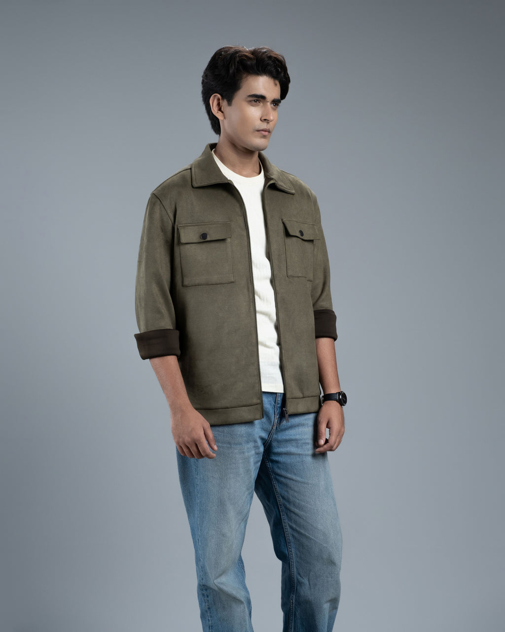 Men's Scuba Suede Knit Jacket (Moss Green)