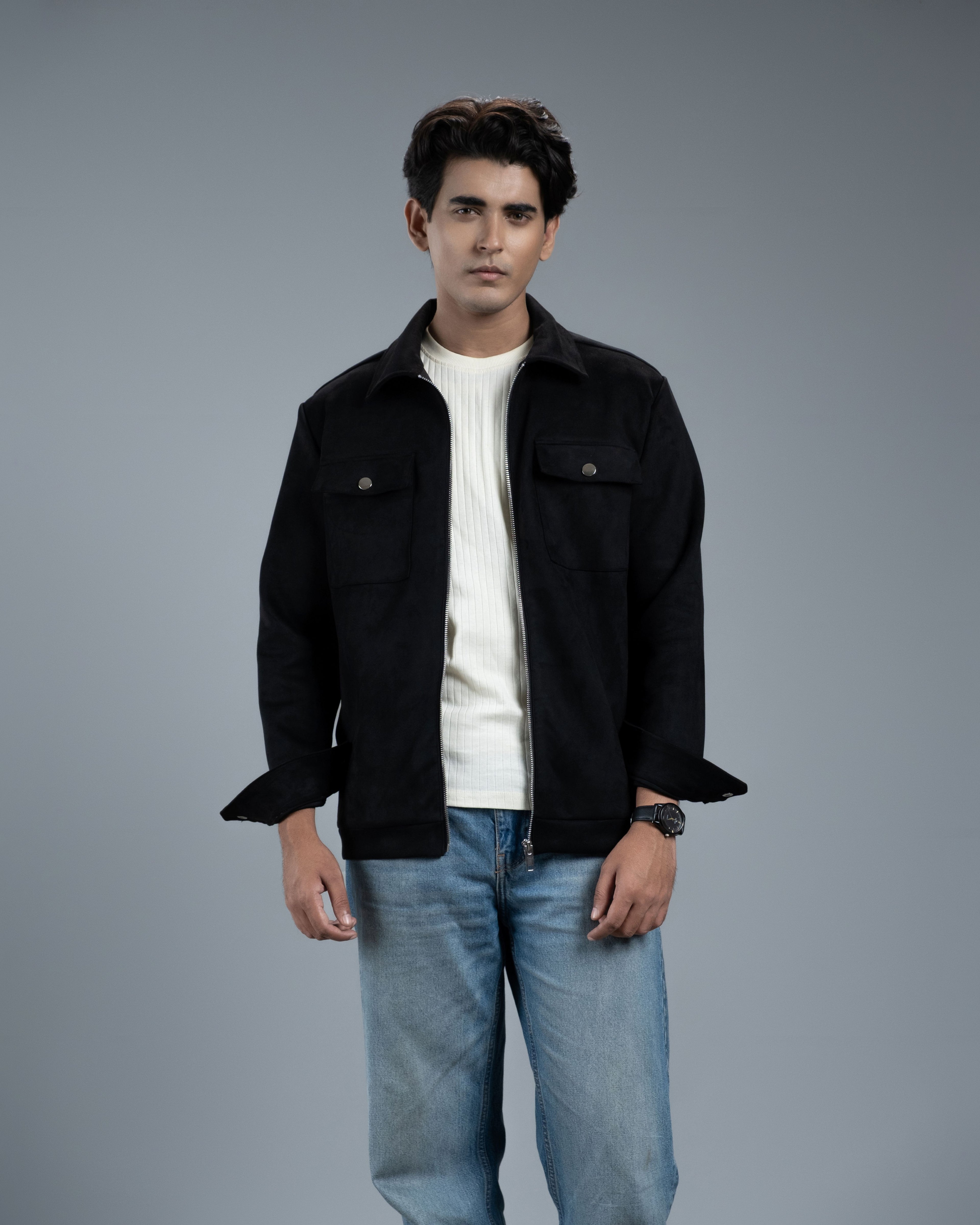 Men's Scuba Suede Knit Jacket (Z-Black)