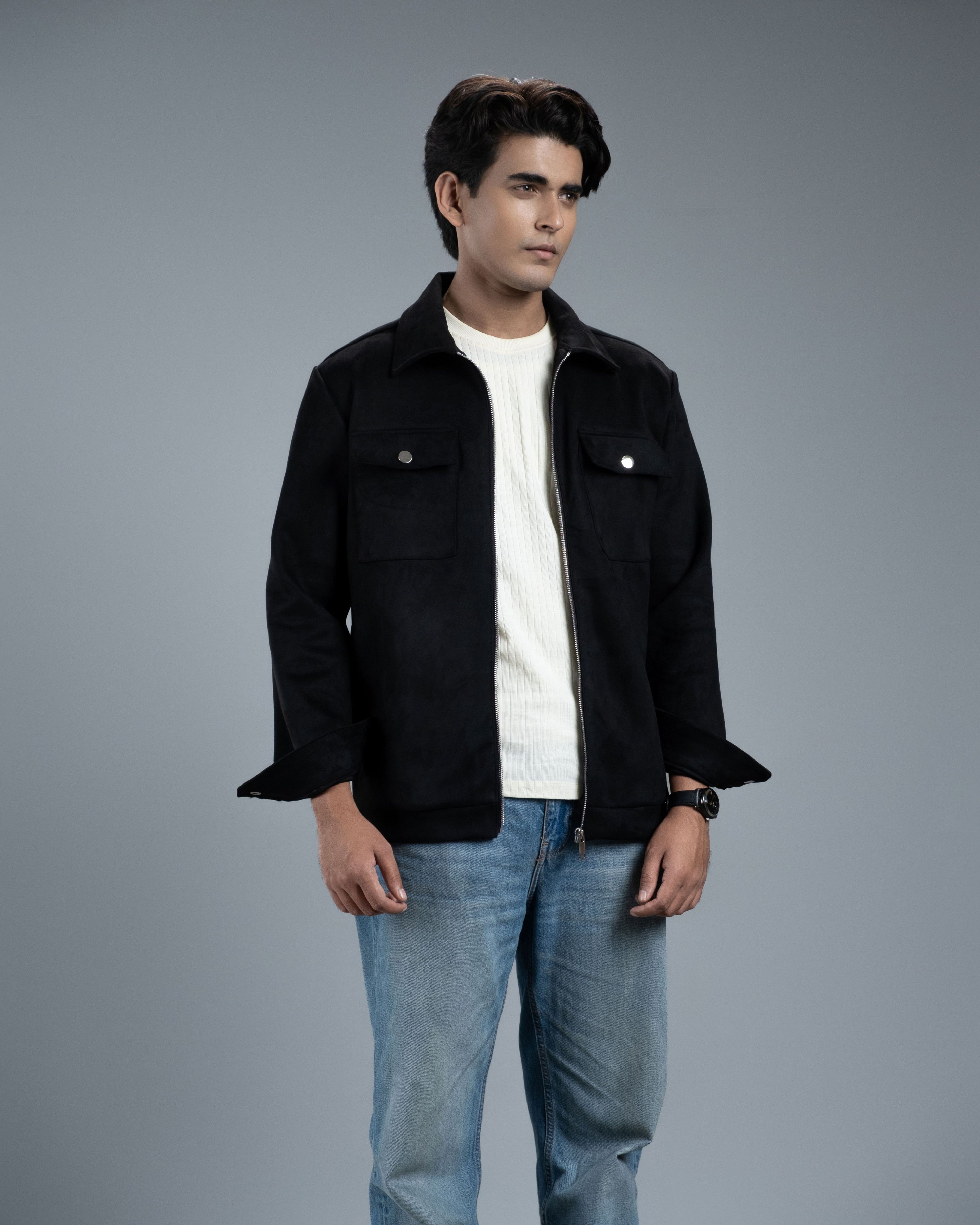 Men's Scuba Suede Knit Jacket (Z-Black)