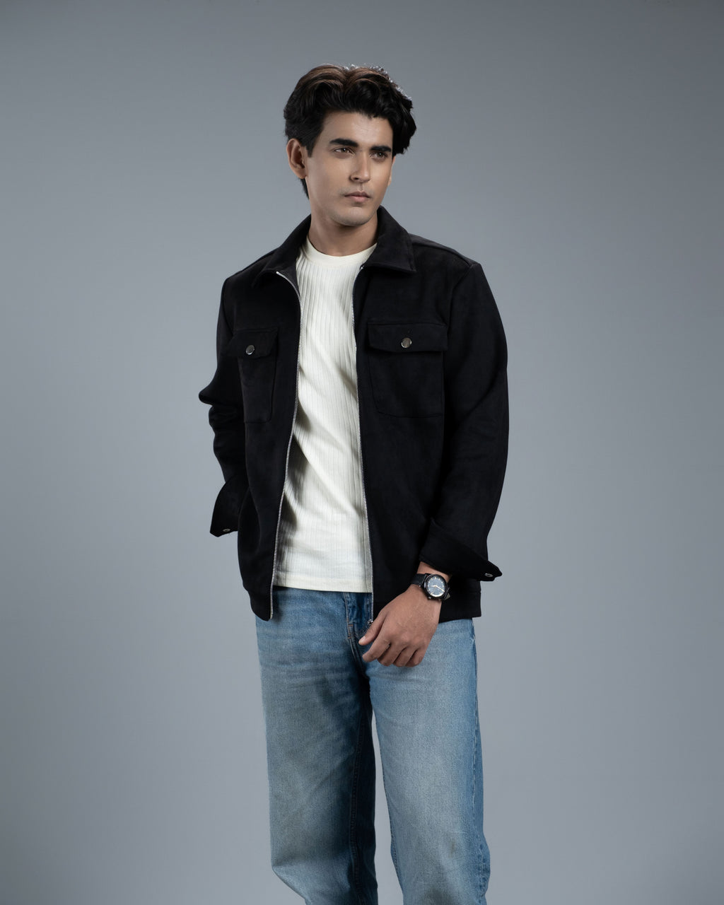 Men's Scuba Suede Knit Jacket (Z-Black)