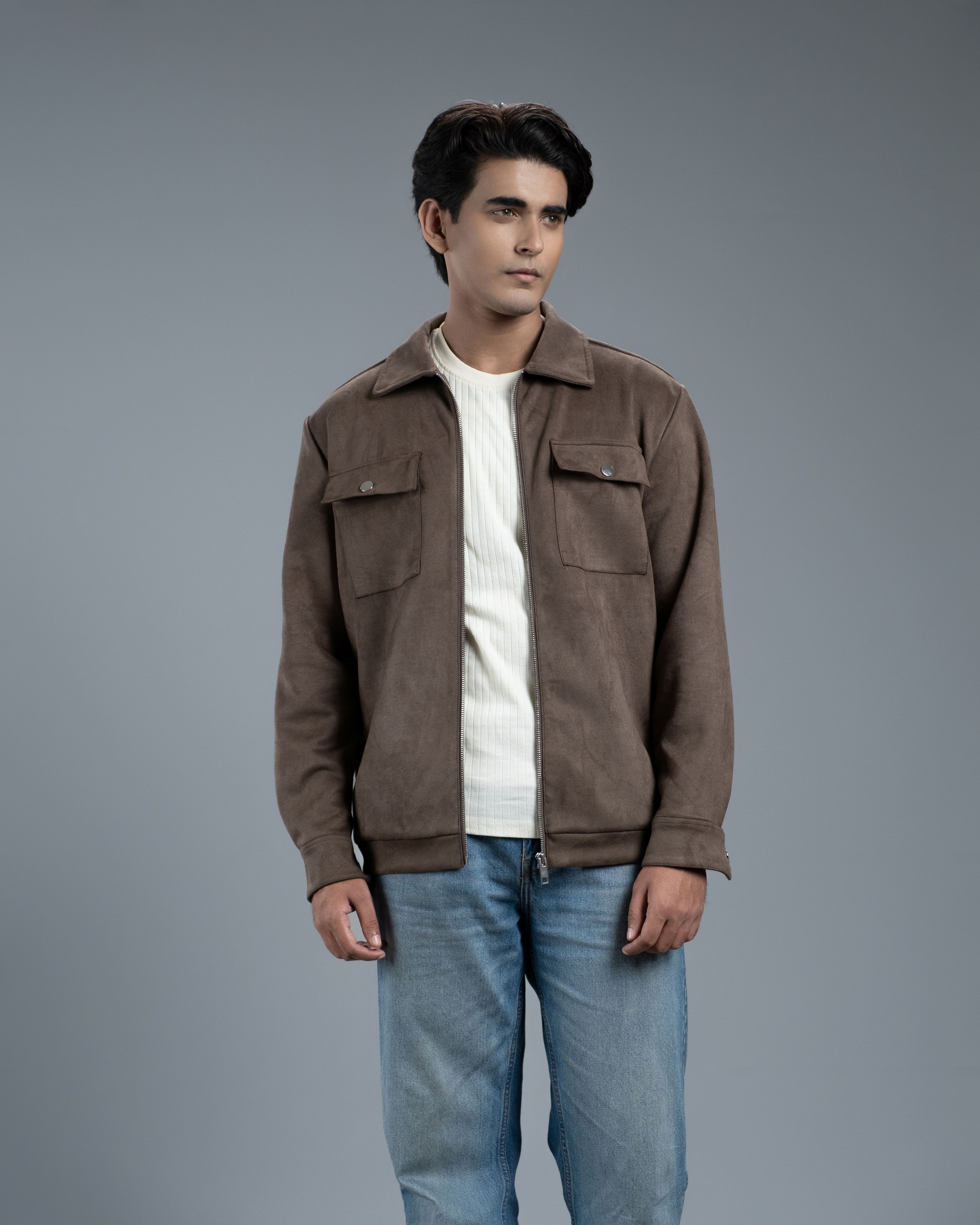 Men's Scuba Suede Knit Jacket (Velvet Coffee)