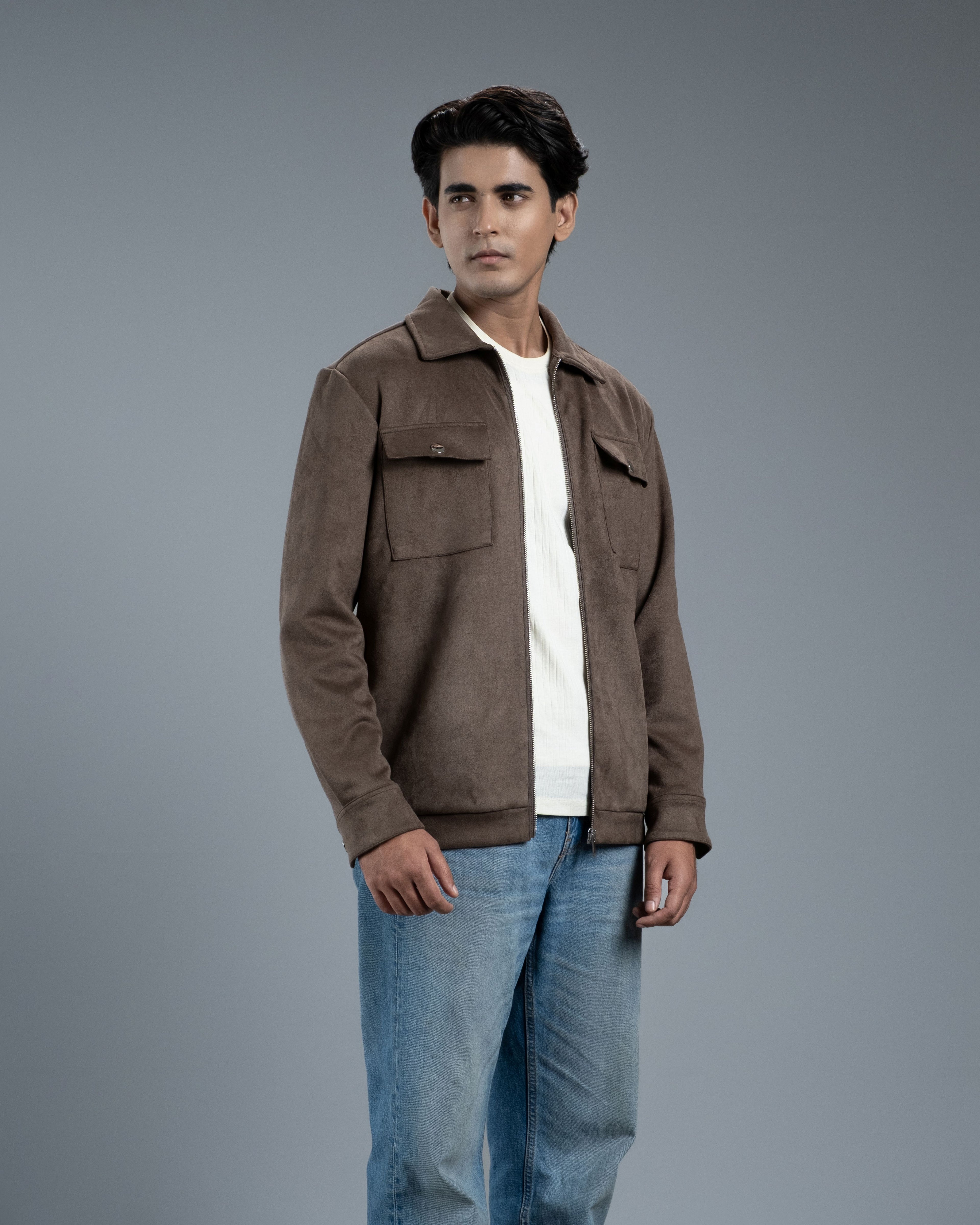 Men's Scuba Suede Knit Jacket (Velvet Coffee)