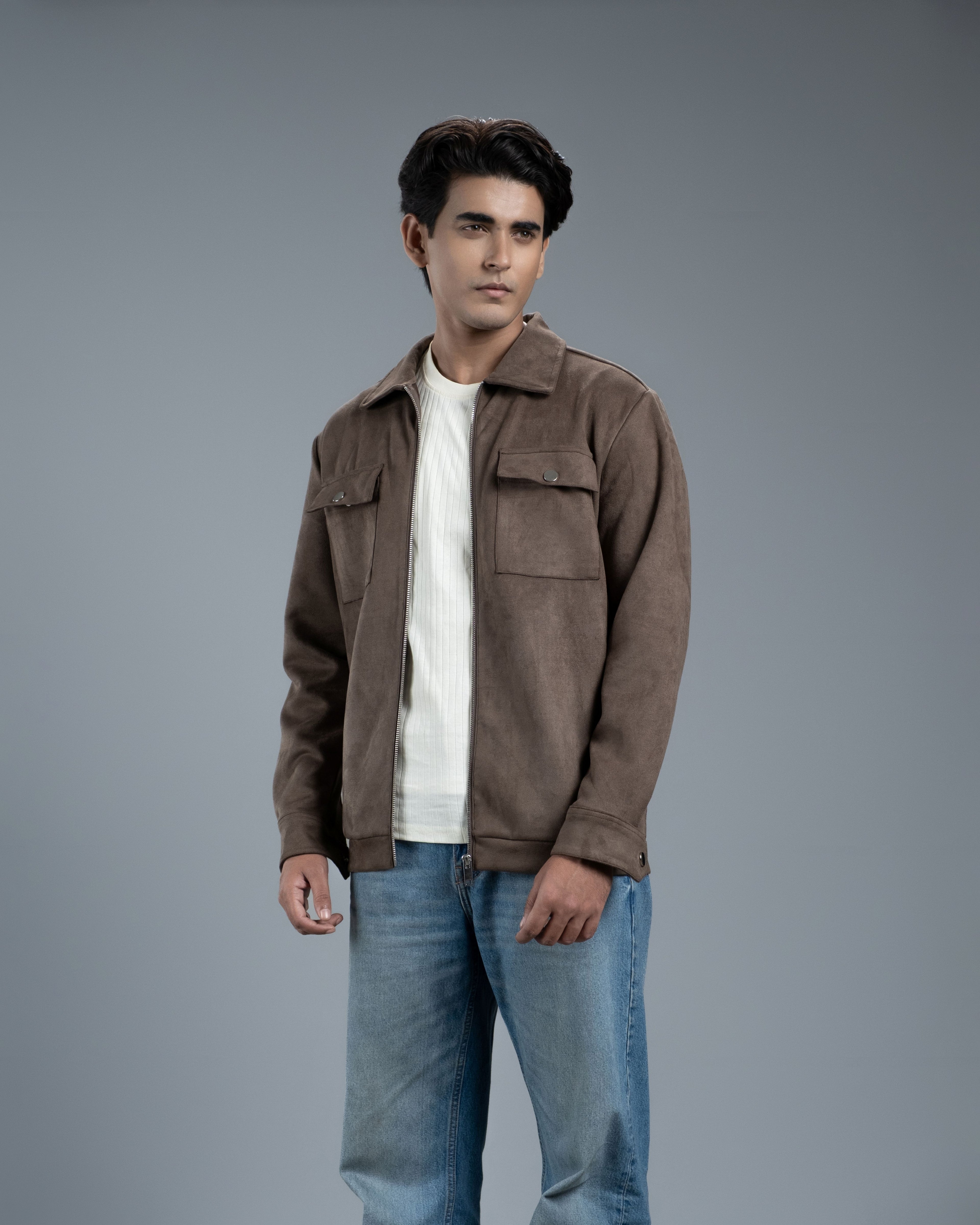 Men's Scuba Suede Knit Jacket (Velvet Coffee)