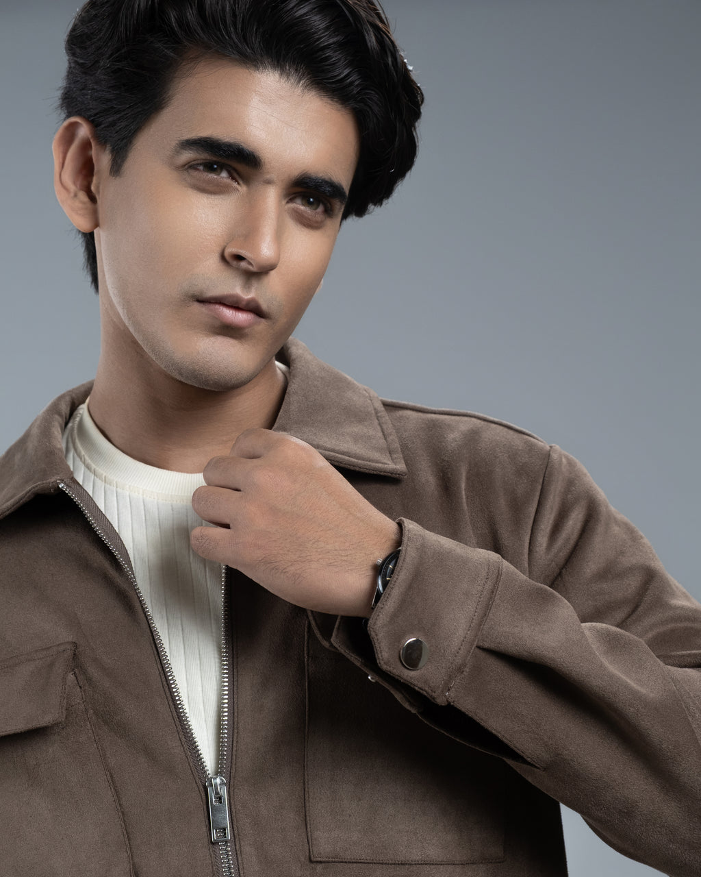 Men's Scuba Suede Knit Jacket (Velvet Coffee)