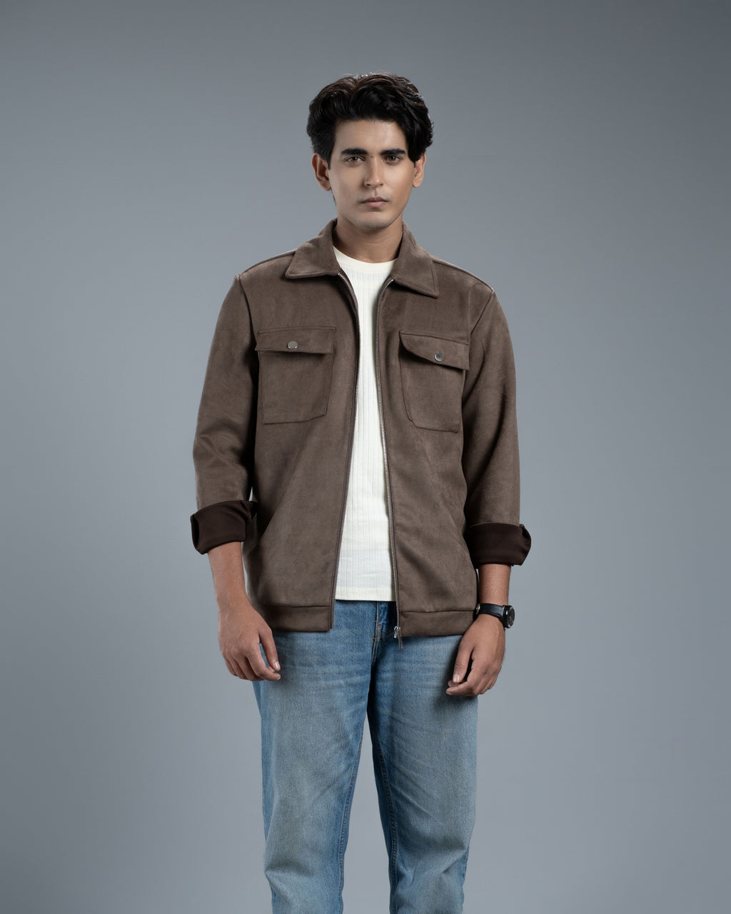 Men's Scuba Suede Knit Jacket (Velvet Coffee)