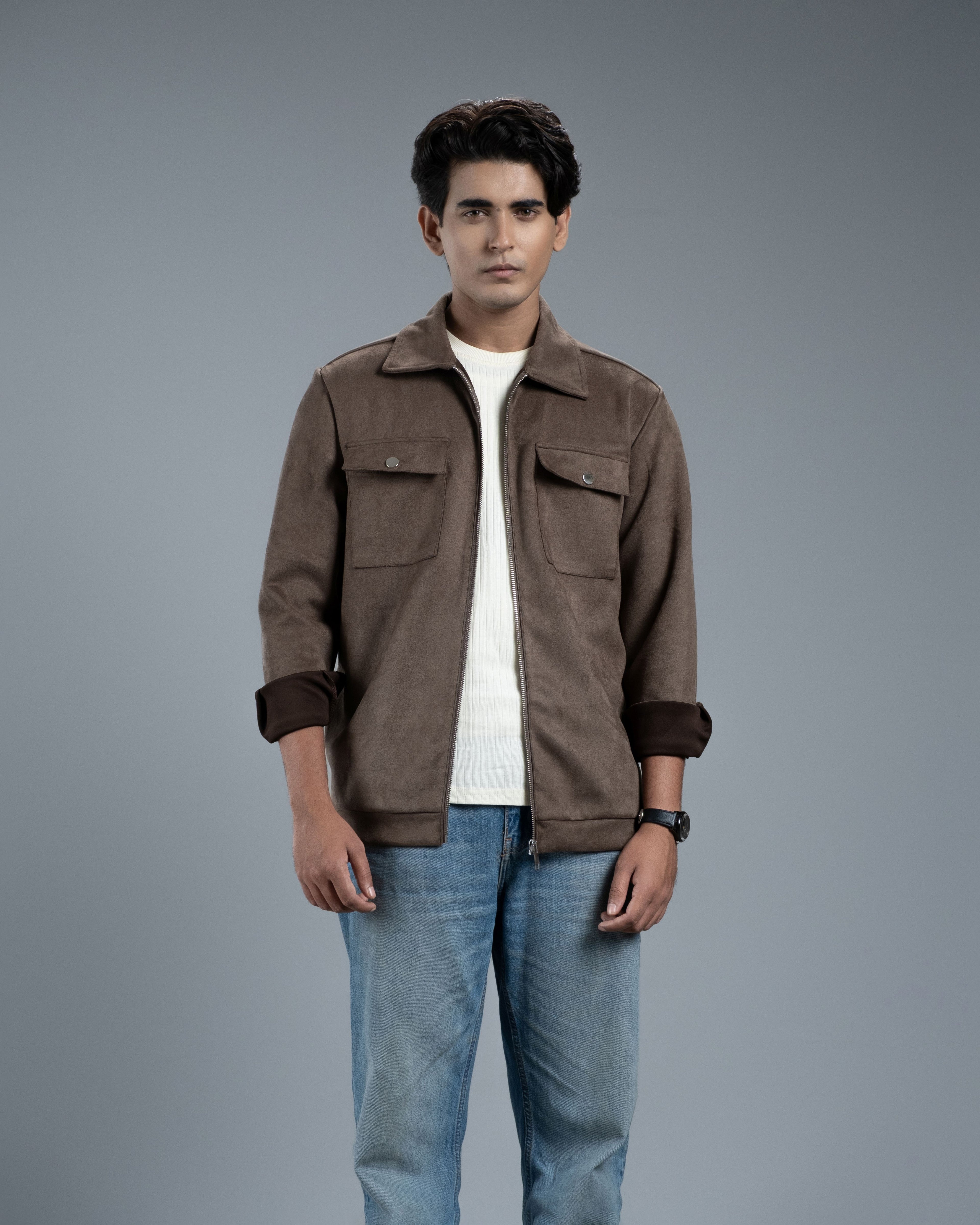 Men's Scuba Suede Knit Jacket (Velvet Coffee)