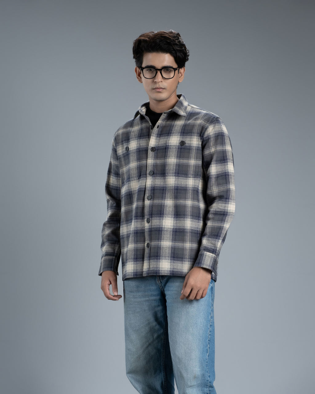 Men’s Long Sleeve Urban Straight Shacket (Slate Blue Urban Stripe)