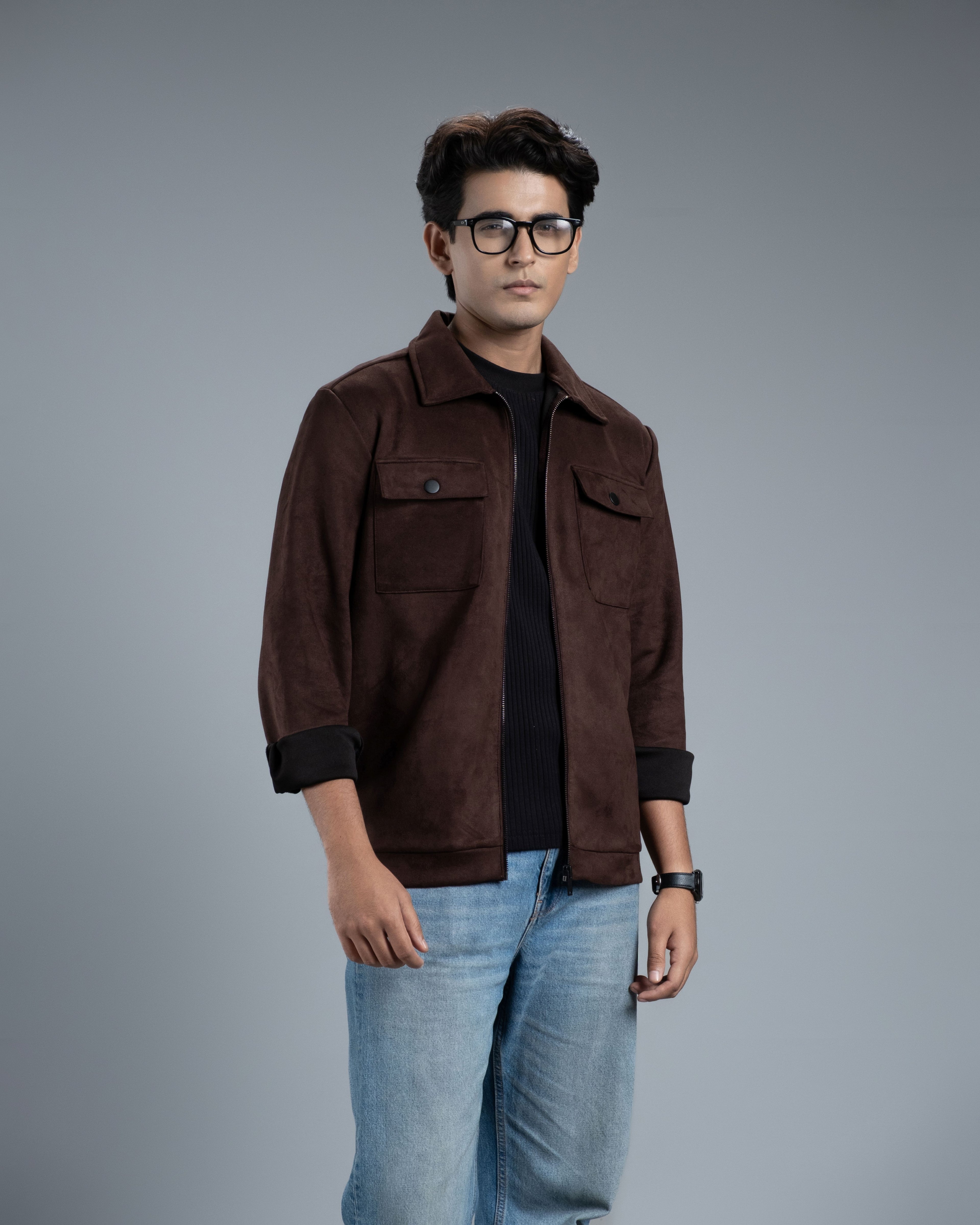 Men's Scuba Suede Knit Jacket (Chocolate Earth)