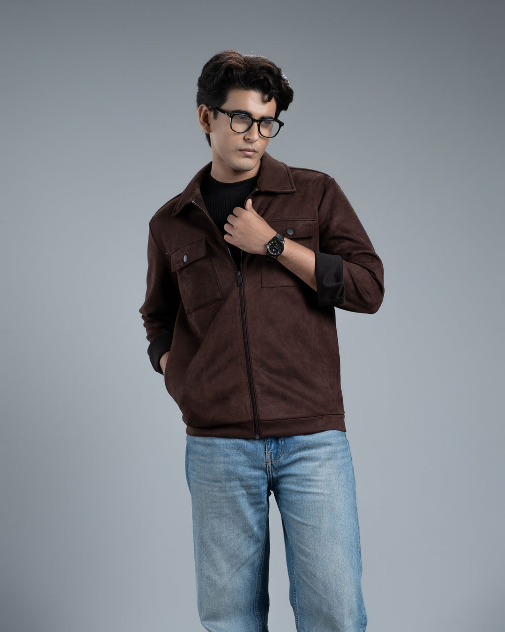 Men's Scuba Suede Knit Jacket (Chocolate Earth)