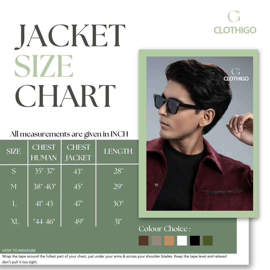 Corduroy Jackets Size Chart