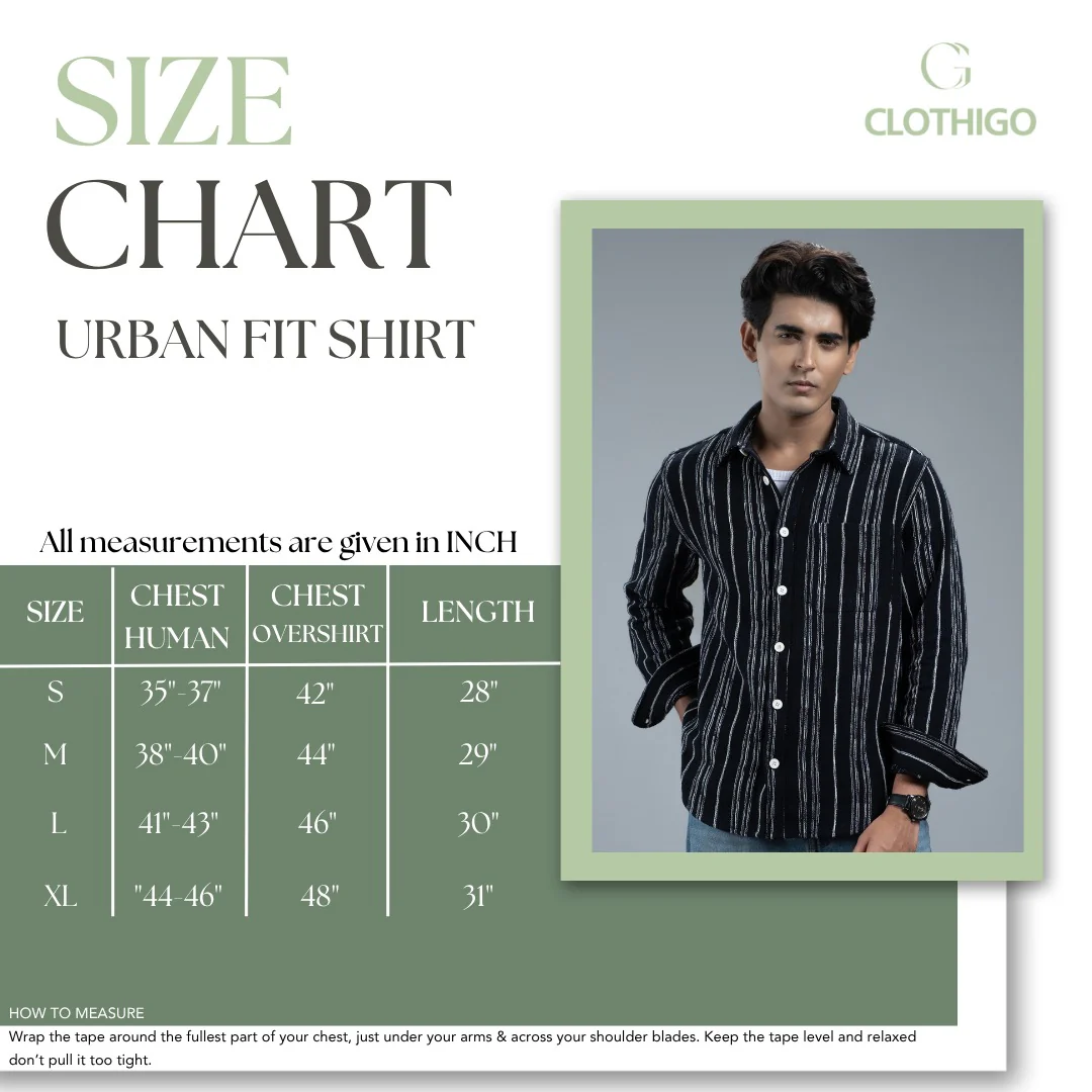 Urban Fit Shirts Size Chart