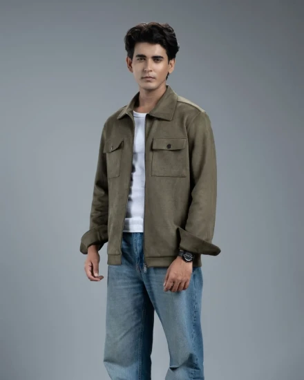 Men's Scuba Suede Knit Jacket (Moss Green)