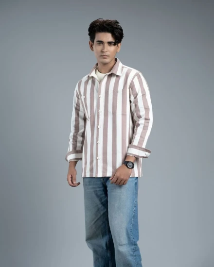 Men’s Long Sleeve Urban Straight Shacket (Cocoa Urban Stripe)