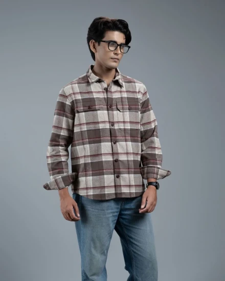 Men's Long Sleeve Classic Curve Overshirt (Grey Canyon Stripe)