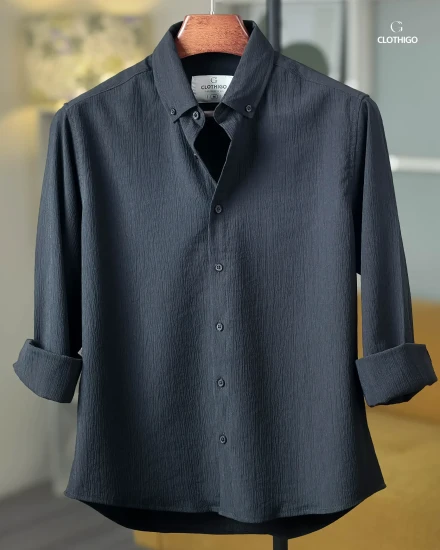 Men's Urban Fit Jet Black Crinkle Shirt - L/S - CG1267