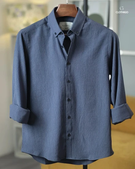 Men's Urban Fit Slate Blue Crinkle Shirt - L/S - CG1268