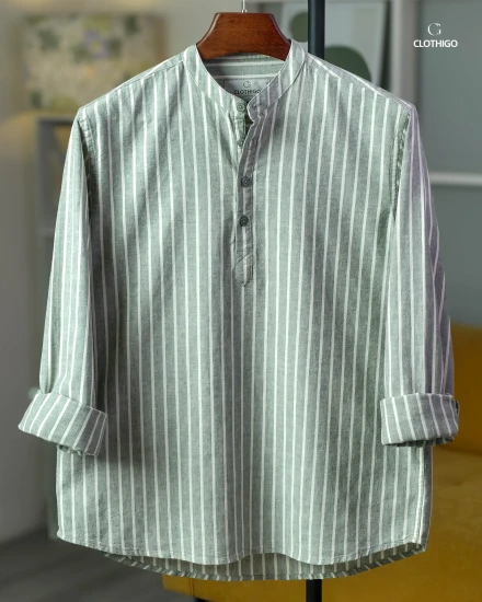 Mandarin Collar Sage Stripe Katua - L/S - CGK101